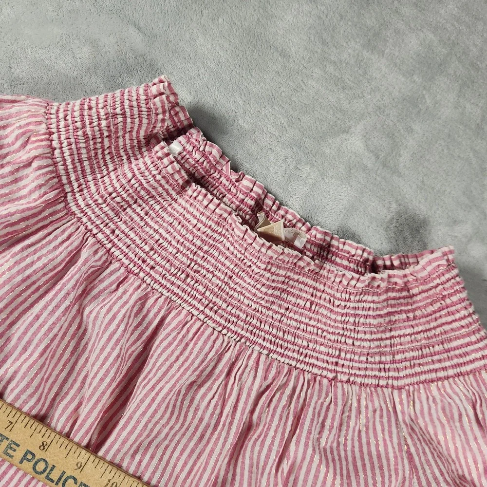 Michael Kors Coastal Preppy Coral Pink White Striped Off Shoulder Top L